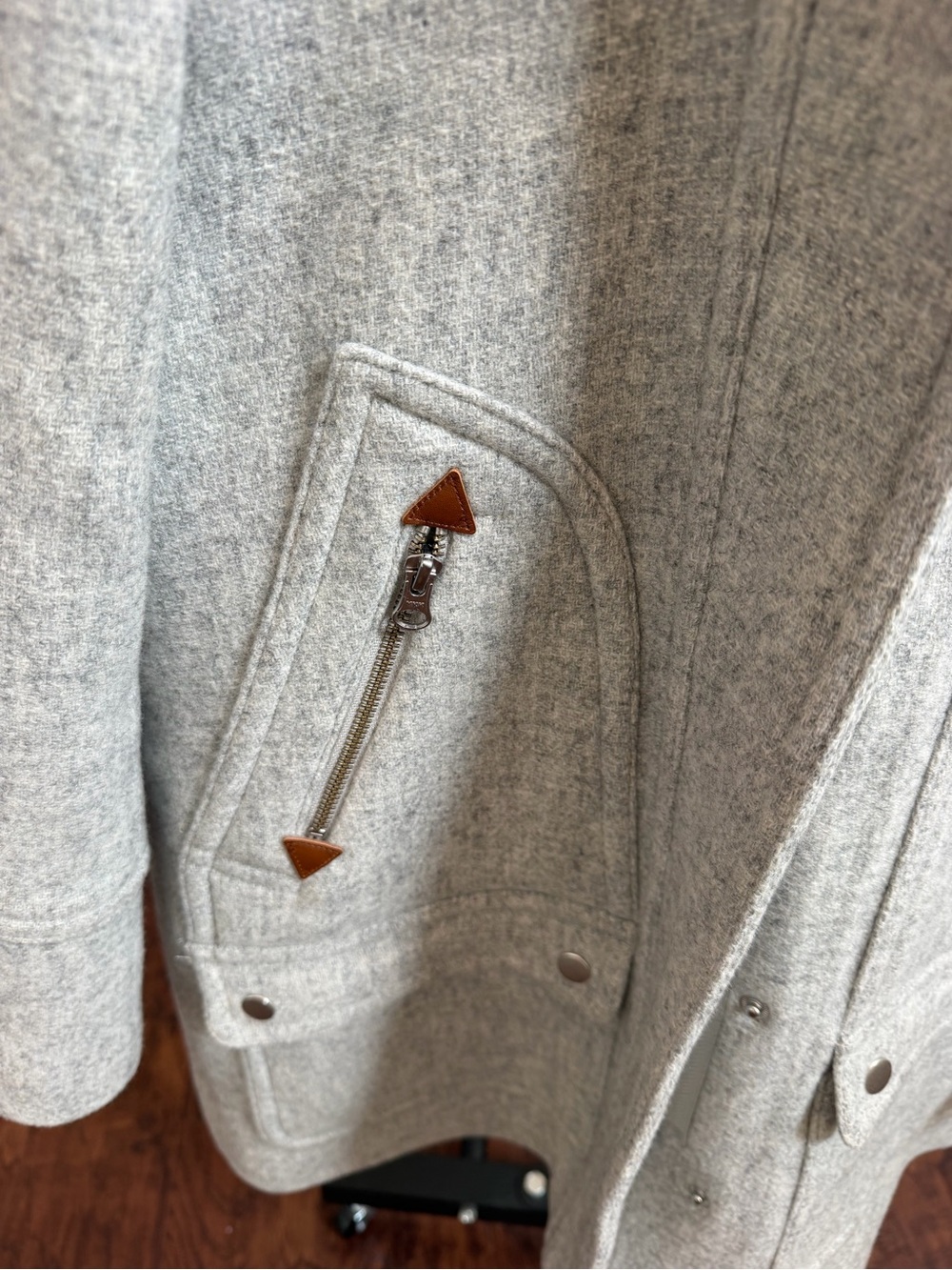 J. Crew Light Gray Wool-Blend Stadium Coat with Faux Fur Trim - Picture 10 of 16